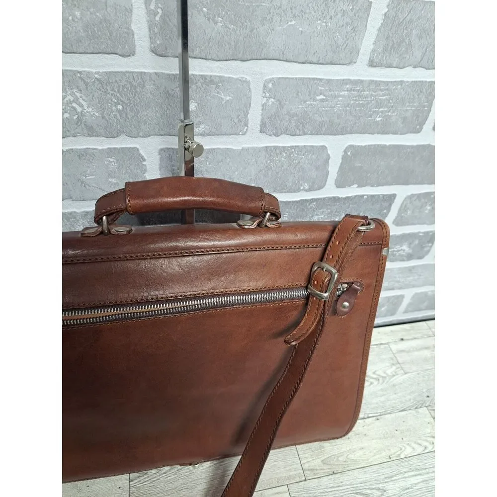 I Medici Italian Leather 2-Way Briefcase Shoulder Bag Medium Brown Made in Italy